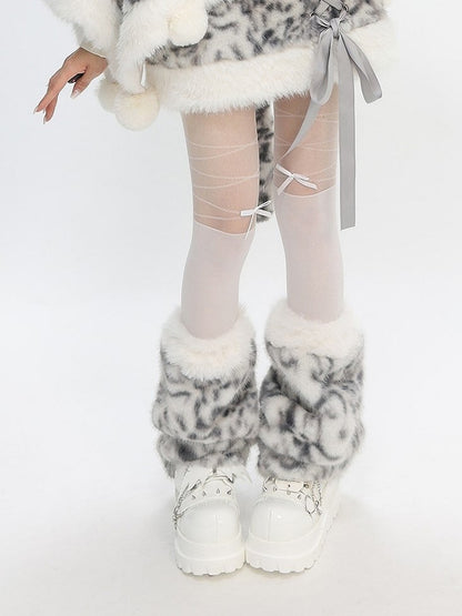 Bittersweet Print Gray Leopard Plush Leg Warmers