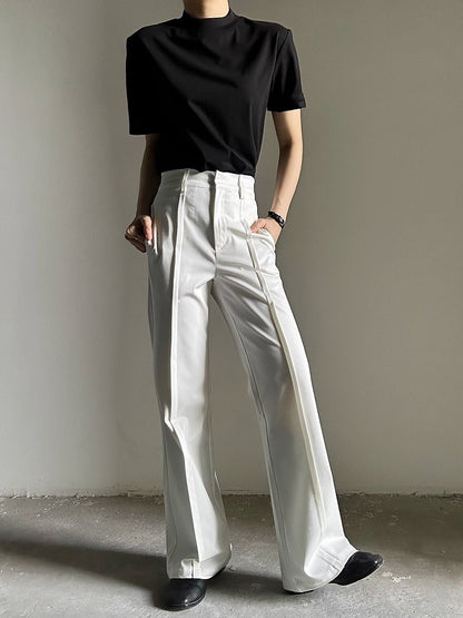 Ouji Lolita White Straight-Leg Pants with Elastic Back Waist & Hook-and-eye Closures