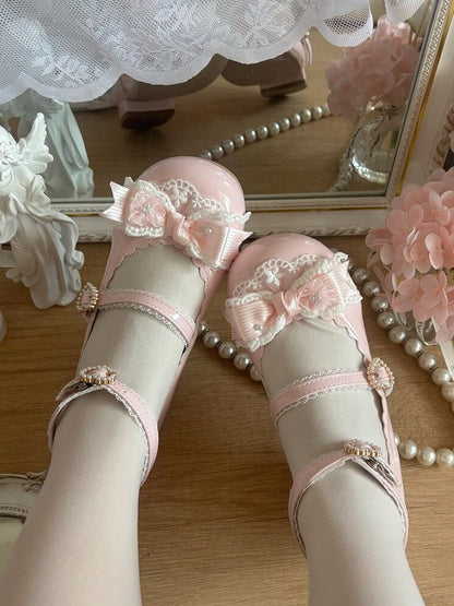 Charming Lace Bow Round Toe Pumps - 5cm Mid Heels - Blossoms