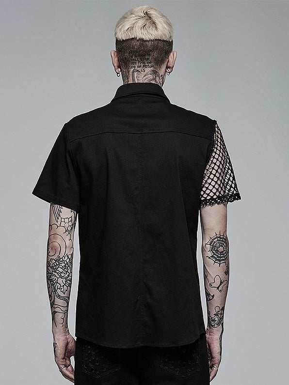 Men's Shirt Black Asymmetric Stitching Punk