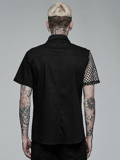 Men's Shirt Black Asymmetric Stitching Punk