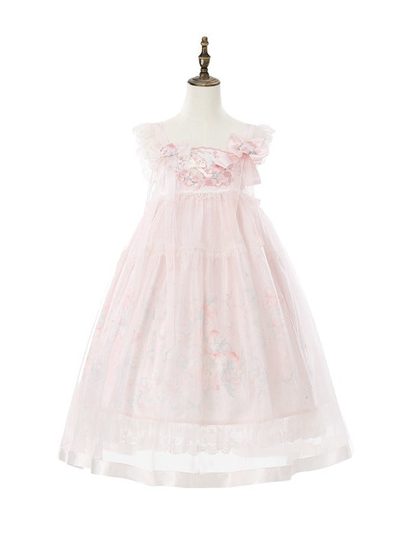 Chinoiserie Frog & Peach Embroidered Hanfu Dress with Overlay & Bows - Yimu Walnut