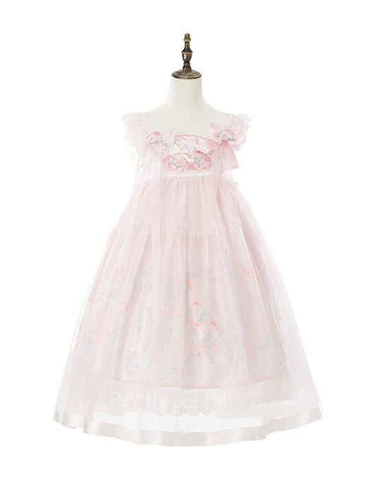 Chinoiserie Frog & Peach Embroidered Hanfu Dress with Overlay & Bows - Yimu Walnut