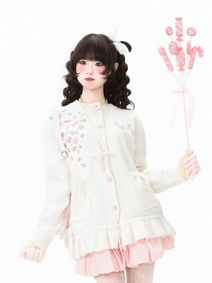 with Daily Cardigan Ruffled Hem Kawaii Pink/Apricot