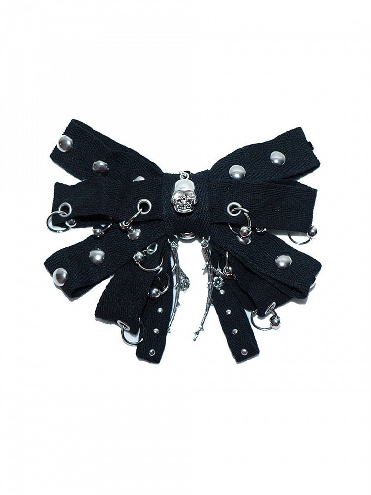 Hairclips Studs Punk Skeleton Black Bowknot with Details