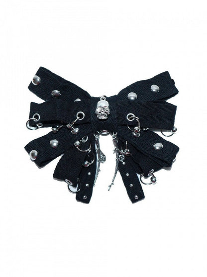 Hairclips Studs Punk Skeleton Black Bowknot with Details
