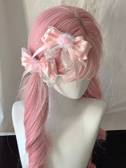 Trim Pink Hairclip Bowknot Sweet Lace Lolita