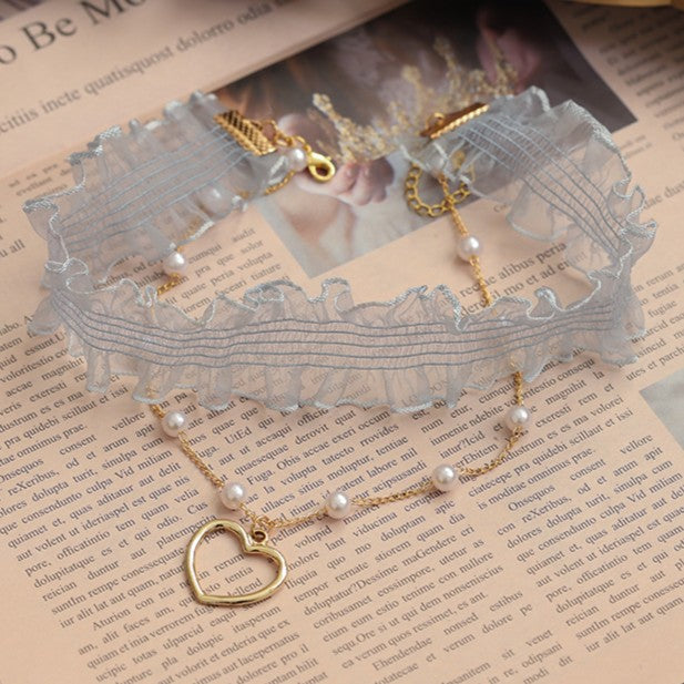 Choker Chain Blue Lolita Light Chiffon with Sweet Heart