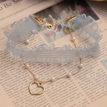 Choker Chain Blue Lolita Light Chiffon with Sweet Heart