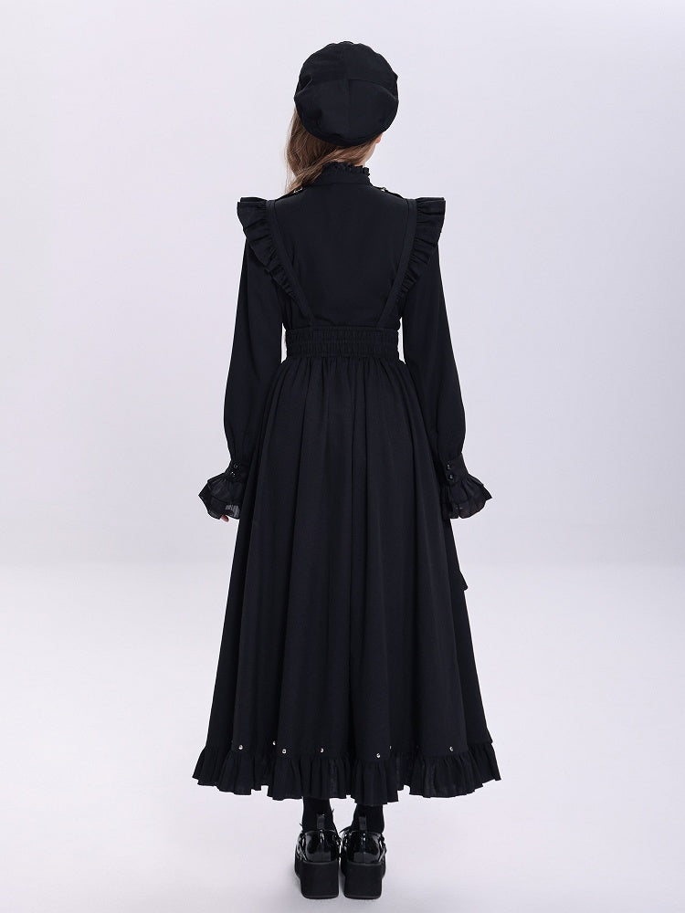 Ruffled High-Slit Black Apron Dress for Dark Maid Ouji - DevilInspired Exclusive Collection