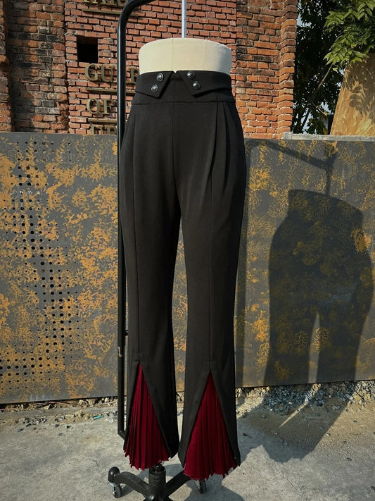Lolita ) + Cuffs Pants Blue ( Dark Pleated Ouji Detachable Black with Foldover Red High Waist