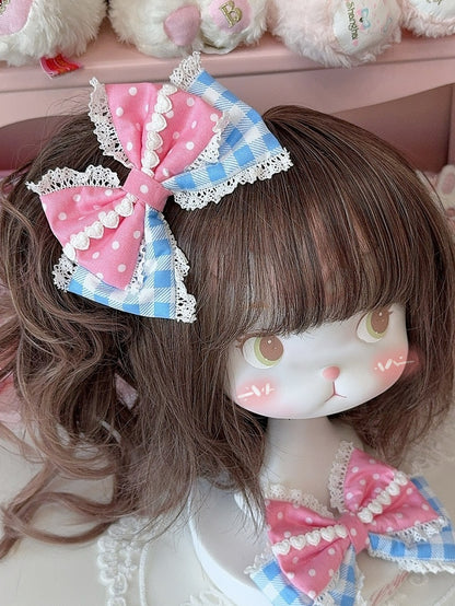Plaid Polka-dot Lace Pattern Bowknot 5 Trim Color Hairclip Options And