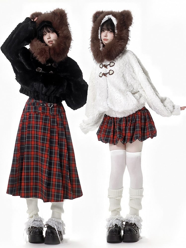 レッドハートバックルチェック柄プリーツスカート