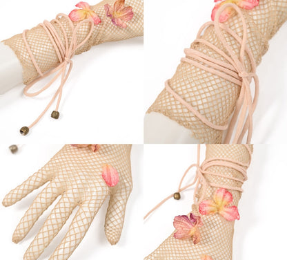 Fairy Gloves Floral Apricot Mesh