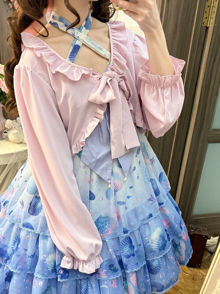 Sweet Pink Lolita Top with Bow and Ruffle Details - NANACO