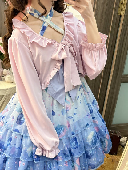 Sweet Pink Lolita Top with Bow and Ruffle Details - NANACO