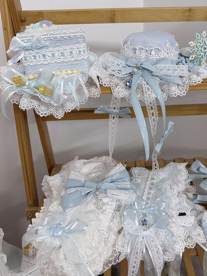 Lace Blue Sweet Hat Lolita Mini Cake-shaped