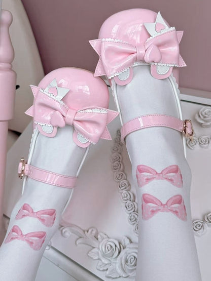 in Bear Closure Lolita Pink Ear Low-heel with PU Top Mary Bow Sweet Teddy Janes