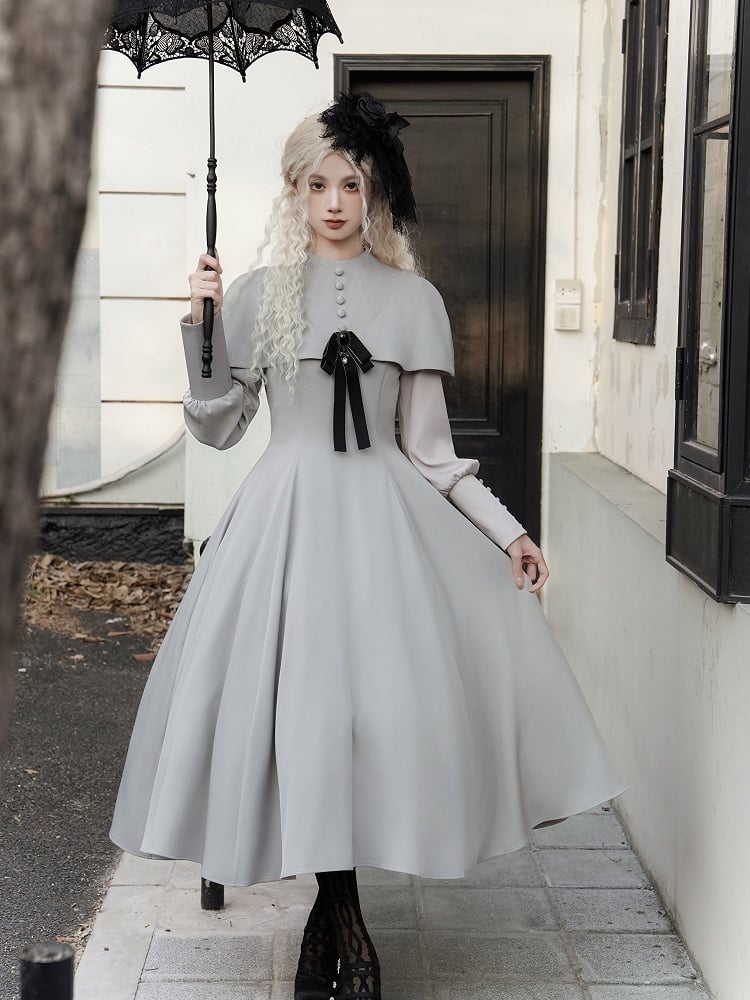 Graues elegantes Cape-Design mit langen Ärmeln, Gothic-Lolita-Kleid