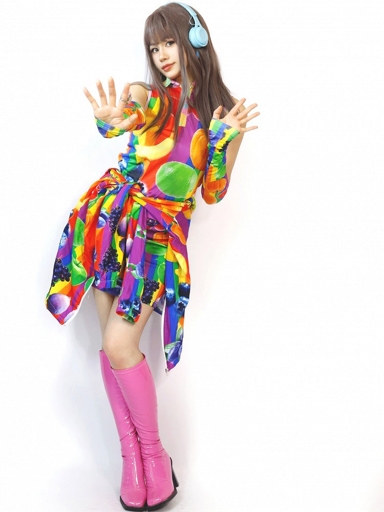 ファッションギャルスリーブフルーツカラフルプリントベスト