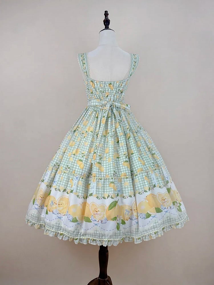 Gingham Print Skirt Dress and Green Lemon Lolita Jumper Chick