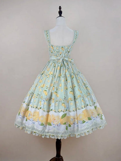Gingham Print Skirt Dress and Green Lemon Lolita Jumper Chick