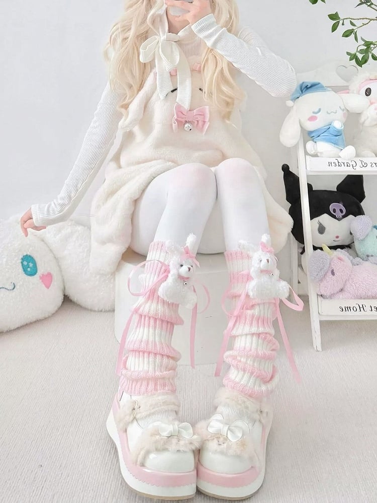 Bunny Warmers Leg Stripe Pink Slouch