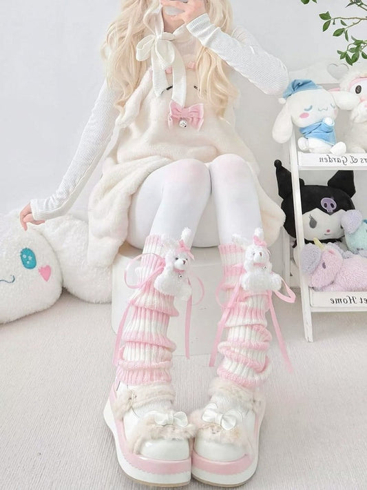 Bunny Warmers Leg Stripe Pink Slouch