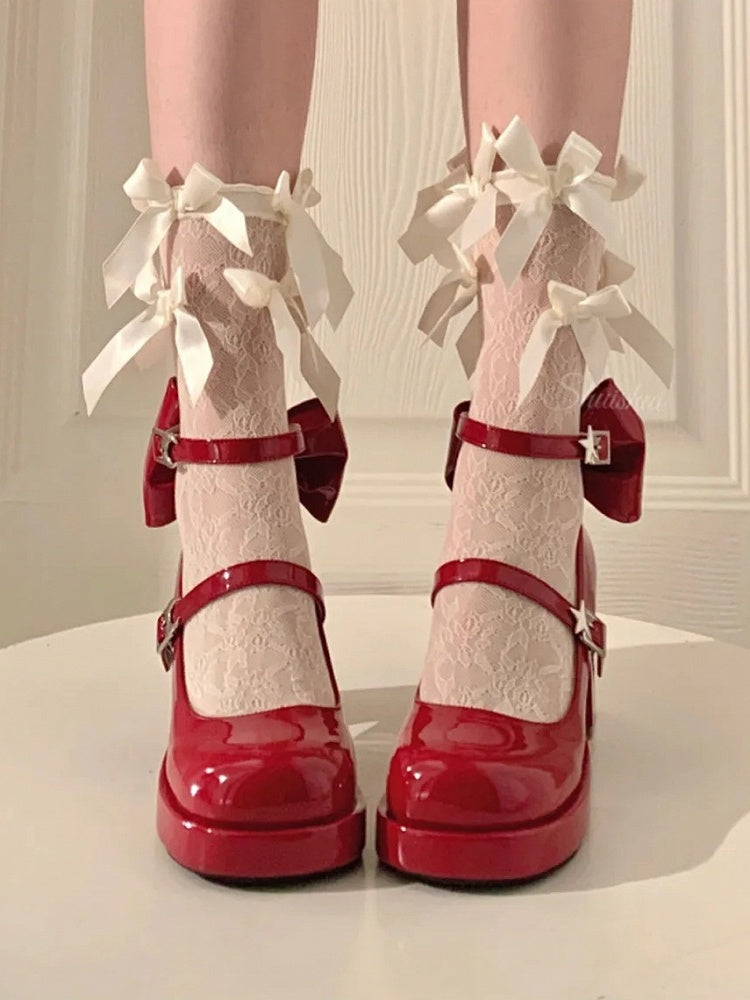 Schnallen Dekorative Starry Jane Schuhe und mit Rückseite Wein Nacht Stern Y2K Plattform Mond Rot - Mary Bow
