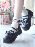 Ear Black and Style Heels Bow Matte Removable Preppy PU with Mid in Bear Clasp