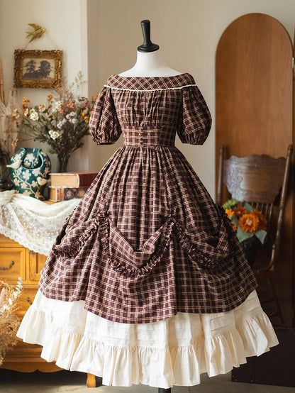 クリーム色のコットン裾スカート フラウンスウエスト ホワイトアンダーゴム