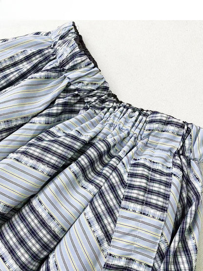 ヴィンテージダスティブルーチェック柄ハンカチ裾グラマラススカート