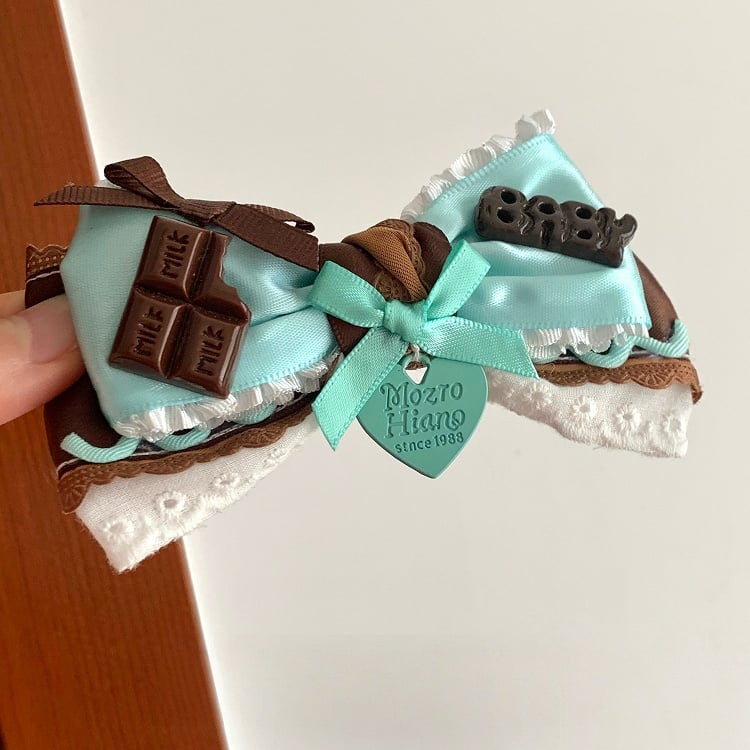 Set Colored Mint - Dreamy Hairclip Chocolate Bowknot