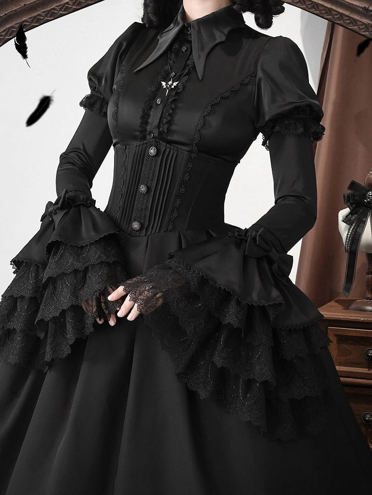 with Lolita Black Blouse Wings Gothic Sleeves Collar Bat Detachable