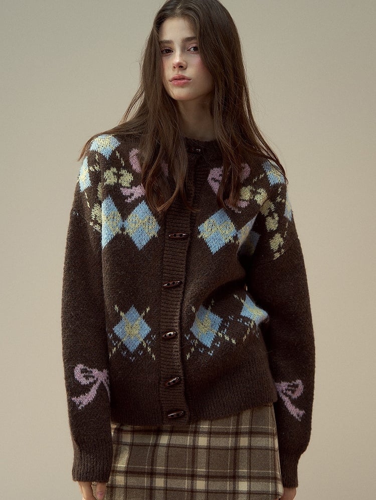 Sweater Brown Butterfly Vintage with Bow Knit Pattern