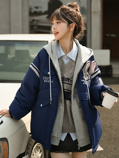 Zootopia Judy Applique Dark Blue Down Jacket Detachable Sleeves