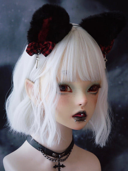 Schwarz KC Und Mit Kreuz Katze Bowknot Ohr Charme Rot Design Plaid Muster