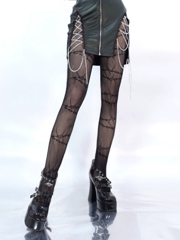 ブラックソーン柄網タイツ