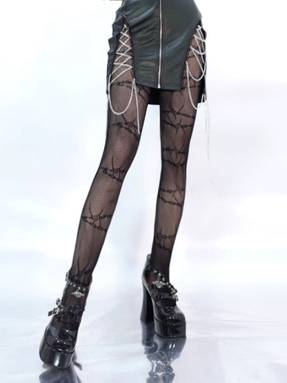 ブラックソーン柄網タイツ
