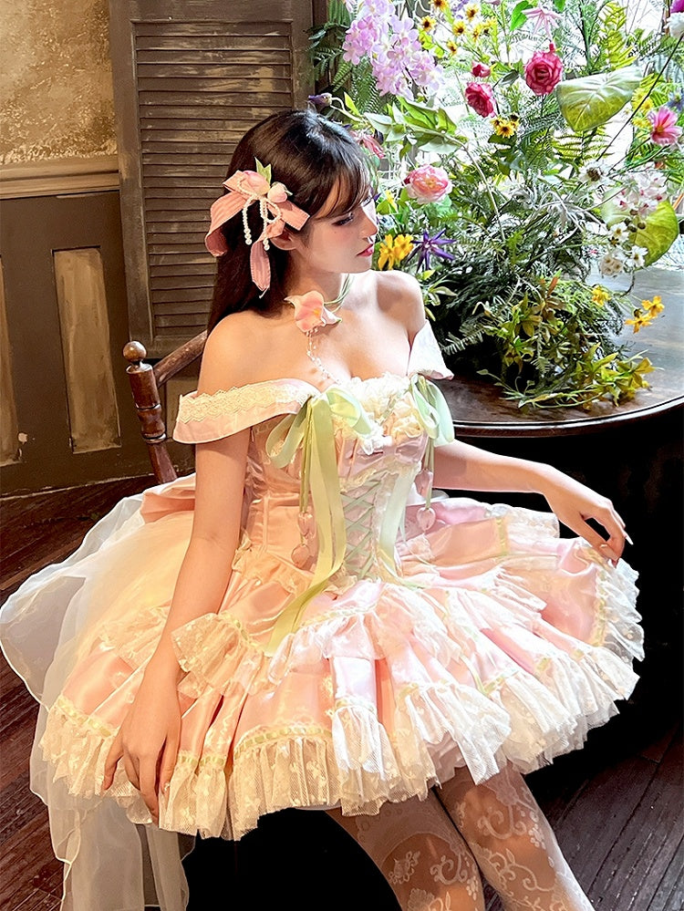 and Theme Fairy Pink Kei Corset Dress Tulip Green