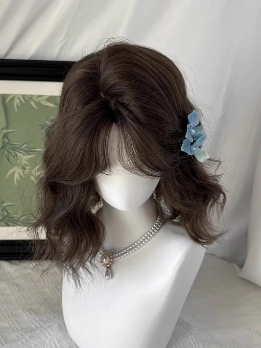 Wavy with Brown/Black Short Bangs Light Tea 30CM Curtain Wig
