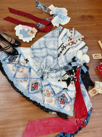 Chinese Elements Lolita Long Sleeve Dress with Lace Apron Alice in Wonderland Theme - Zao Jing Ji