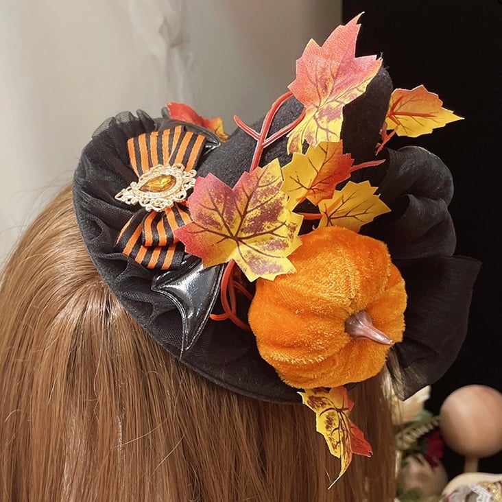 2 Mini Hat And Leaf Details Options Bowknot Pumpkin Decorated Halloween