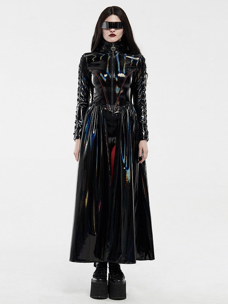 Black Rococo Long Bright Laser Cyber Coat