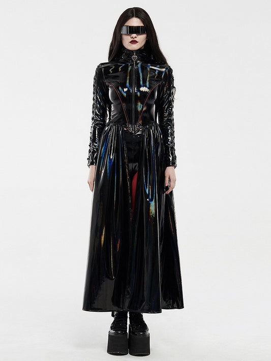 Black Rococo Long Bright Laser Cyber Coat