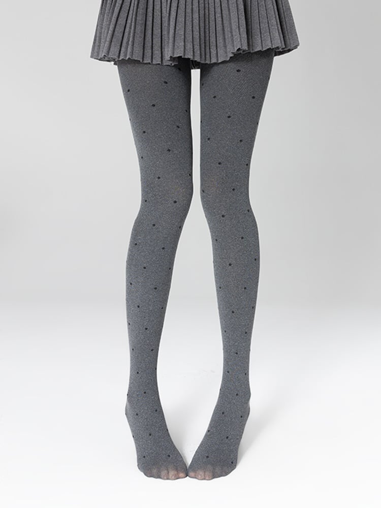 Pattern Dot Slimming Black/Gray Tights Warm Polka