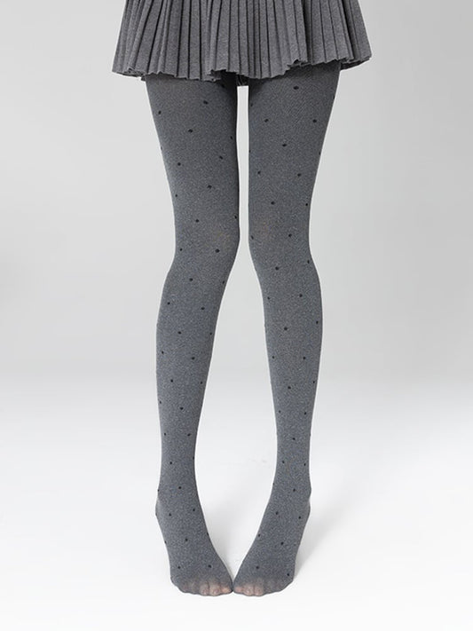 Pattern Dot Slimming Black/Gray Tights Warm Polka