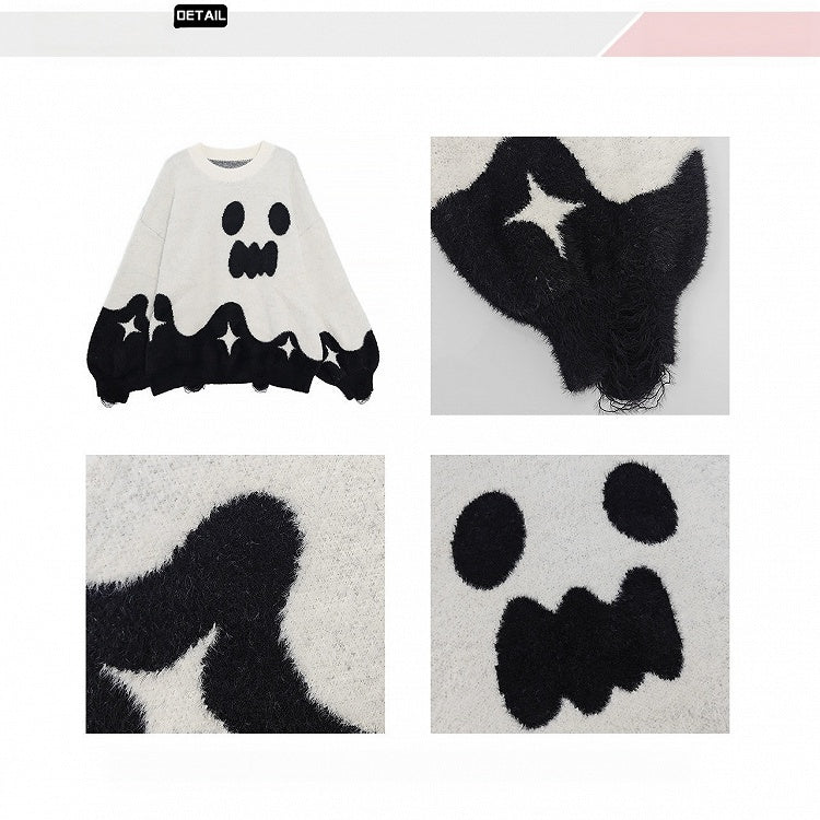 Oversized Ghost-Inspired Sweater in White & Black - Catwish