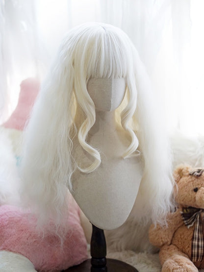 Hellblond/Milchweiß/Orange/Rot, lange, gewellte Perücke mit vollem Pony