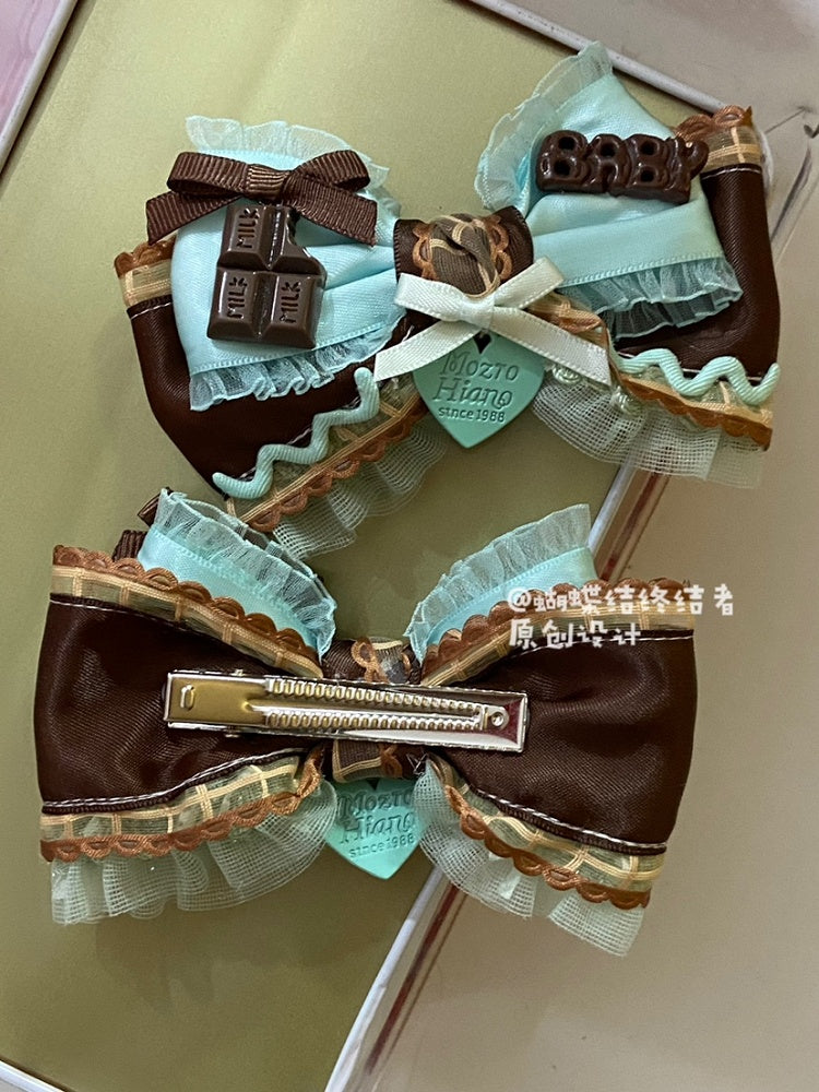 Set Colored Mint - Dreamy Hairclip Chocolate Bowknot